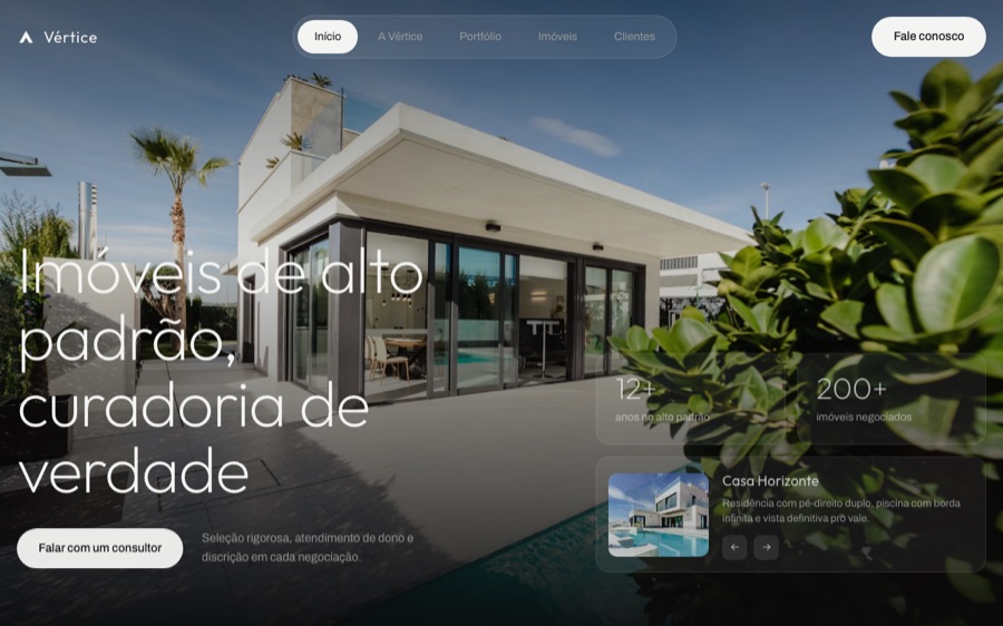 Site demonstrativo Vértice imobiliária